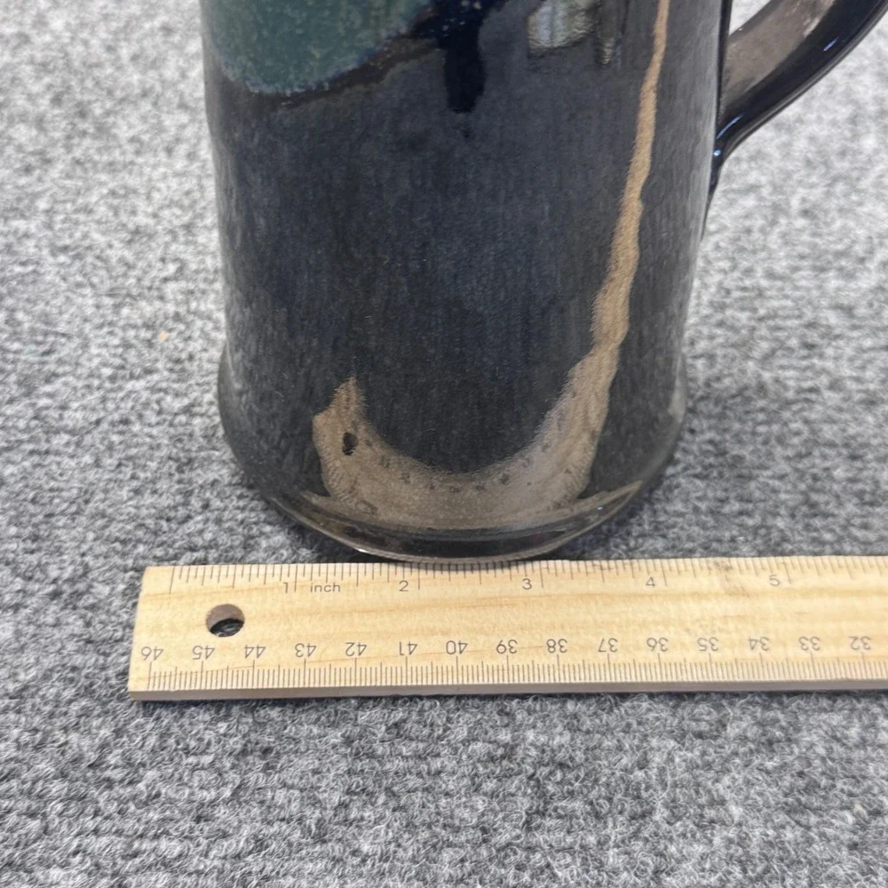 Studio Pottery Pitcher Handmade OS Black Green Drip Glaze Rustic Artisan Boho